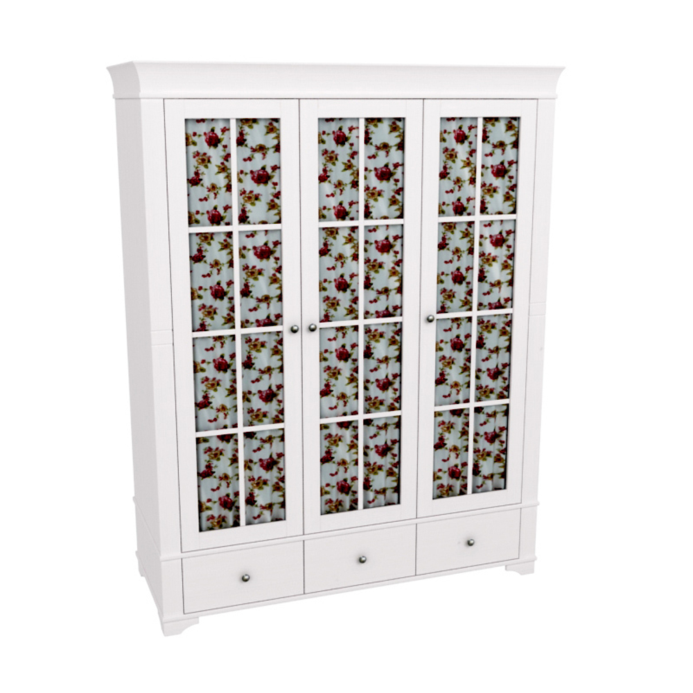 Шкаф 3х дверный со стеклянными дверями «Бейли» белый воск