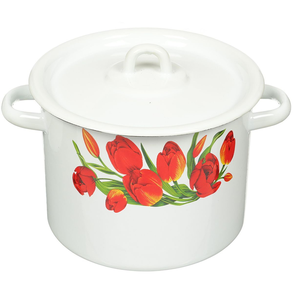 Кастрюля сталь, эмал, 3.5 л, с крыш, цилиндрическая, Сиб товары, Тюльпаны/Маки, С1612*78/*67/.3*78/3