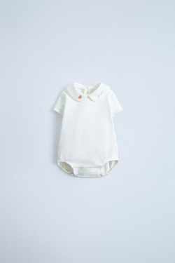 ZARA БОДИ С ВЫШИВКОЙ НА ВОРОТНИКЕ, ЖЕЛТОВАТО-БЕЛЫЙ