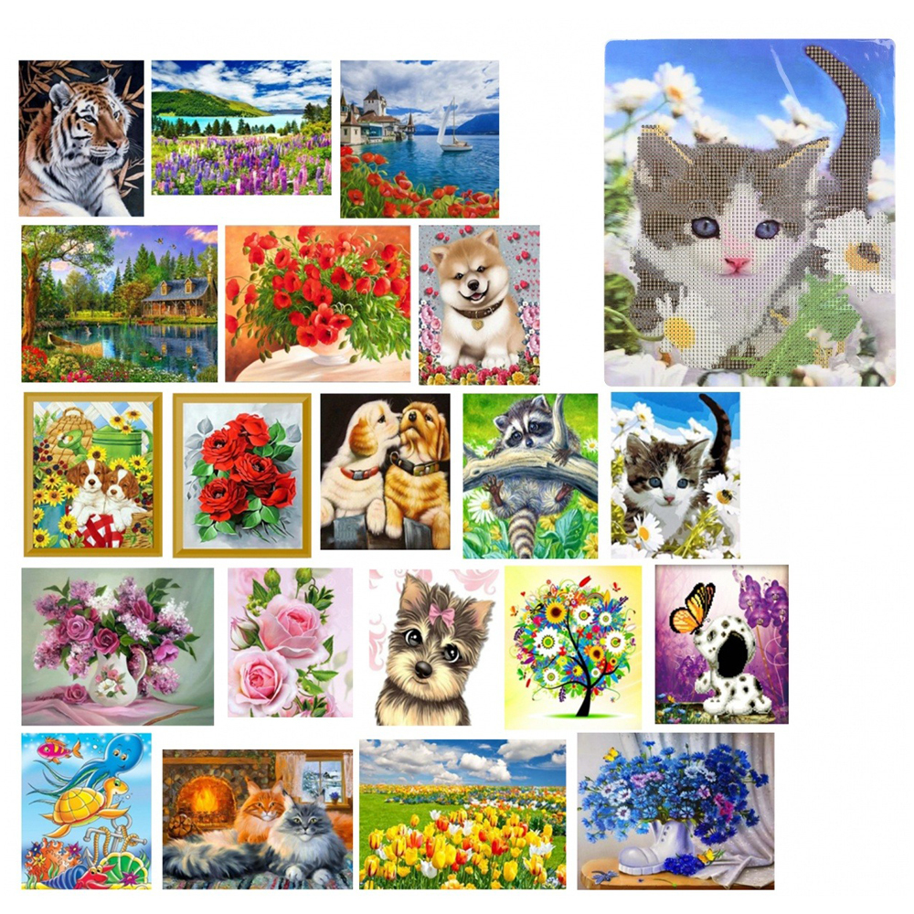Алмазная мозаика со стилусом, мольбертом и лотком, 20 рисунков ассорти, размер 21*25 см