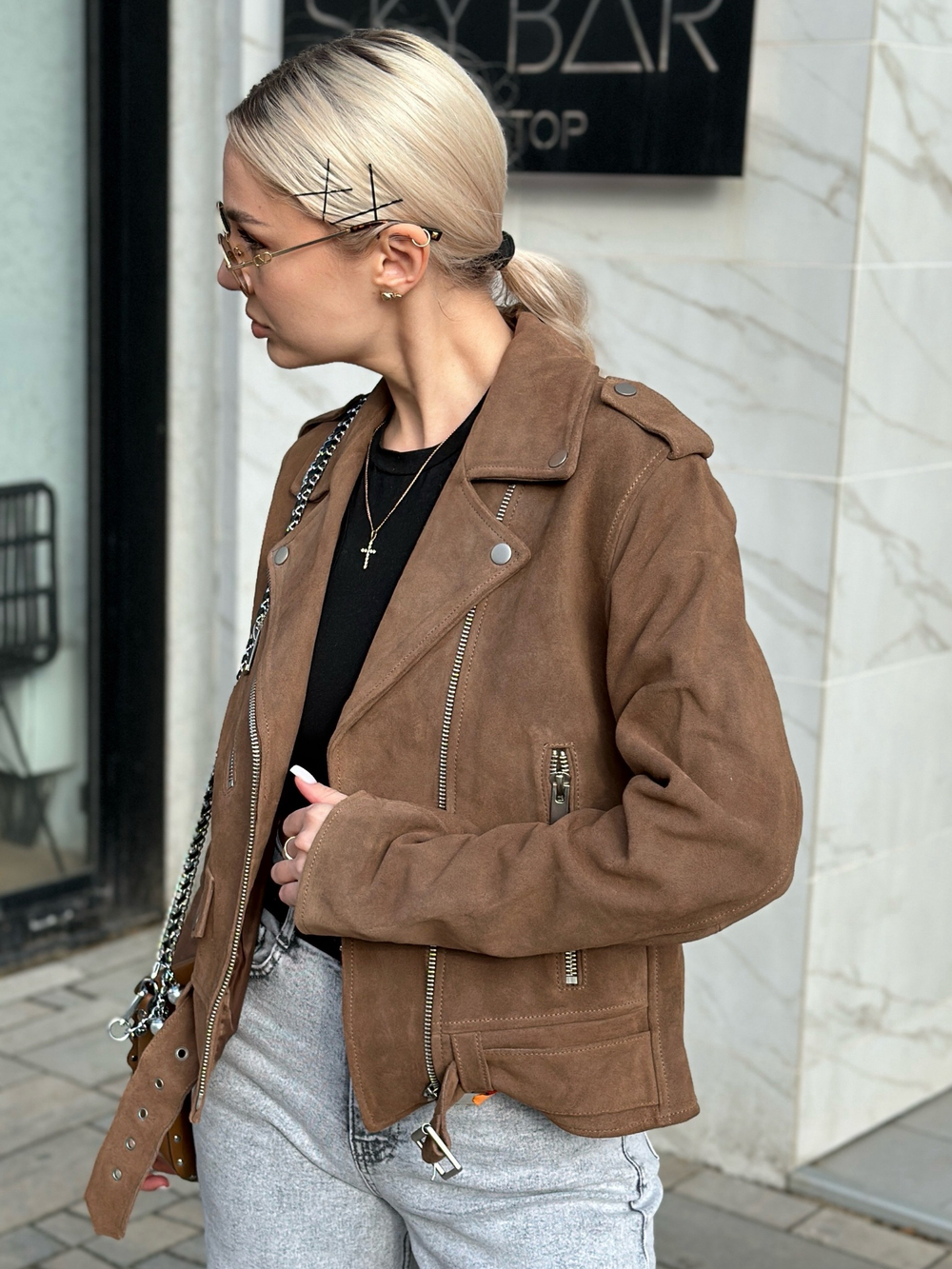 Замшевая курка - косуха "light beige"