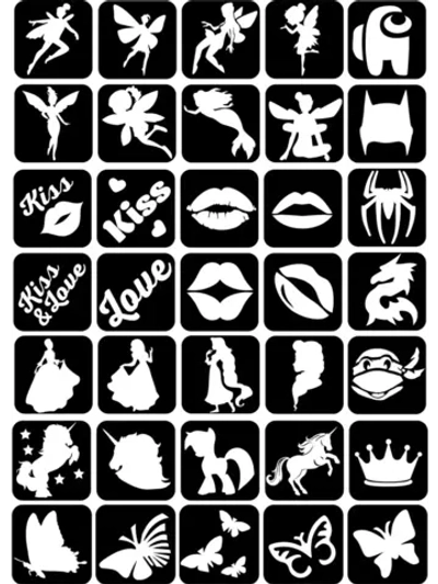 Трафареты для тату "Микс-3" 35 шт 4/4 см формат лист А4