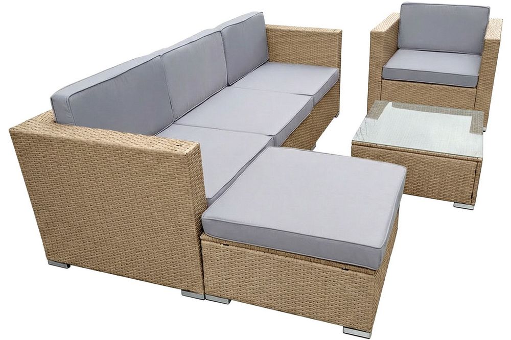 "Даллас" лаунж-зона из искусственного ротанга на 5 персон, цвет соломенный