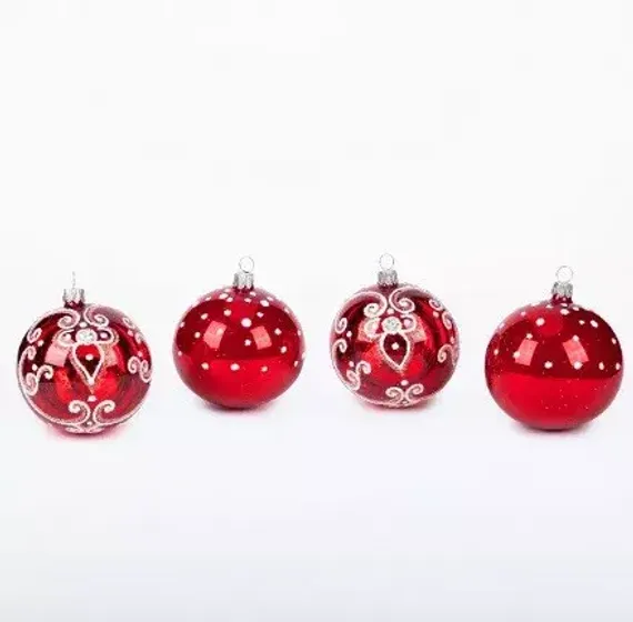 Набор стеклянных шаров Кудесник 4 шт., 75 мм., красный, Ёлочка (С1727/1)