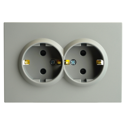 Розетка 2-местная с защитной шторкой, STEKKER, с/з, 250В, 16А, серия Эмили, RST16-5114-10, платиново-серый, soft touch 49960