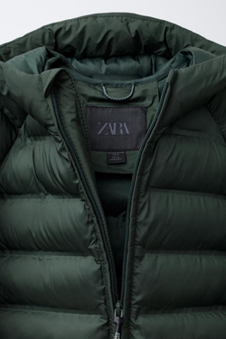 ZARA УЛЬТРАЛЕГКАЯ КУРТКА С КАПЮШОНОМ, ЗЕЛЕНЫЙ