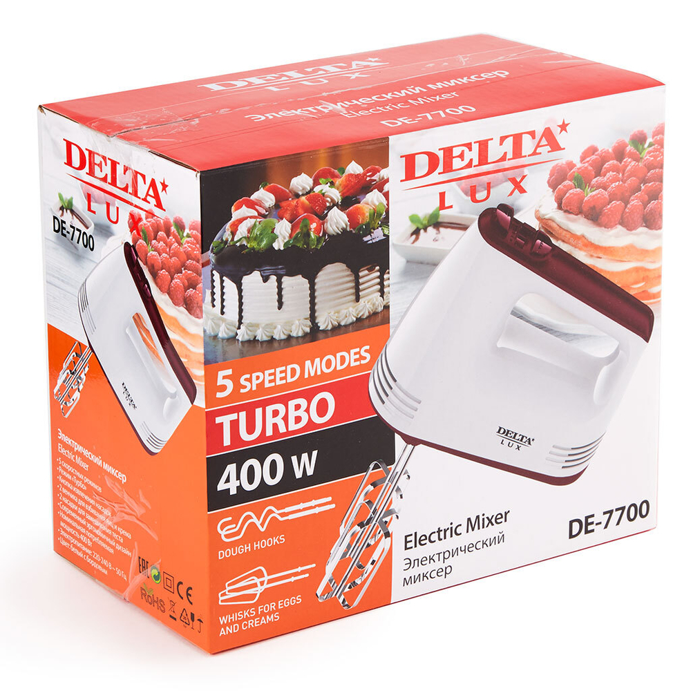 Миксер электрический DELTA LUX DE-7700 белый с бордовым