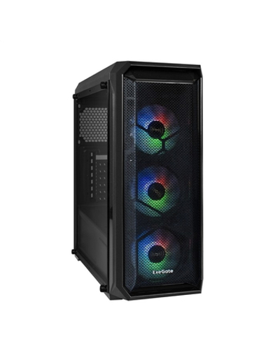 Exegate EX289023RUS Корпус Miditower ExeGate i3 NEO (ATX, без БП, 2*USB+1*USB3.0, HD аудио, черный, 3 вент. 12см с RGB подсветкой, контроллер + ПДУ, ARGB MB кабель, пылевые фильтры, боковая панель - з