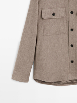 Massimo Dutti Куртка-рубашка из смесовой шерсти с карманами, норка