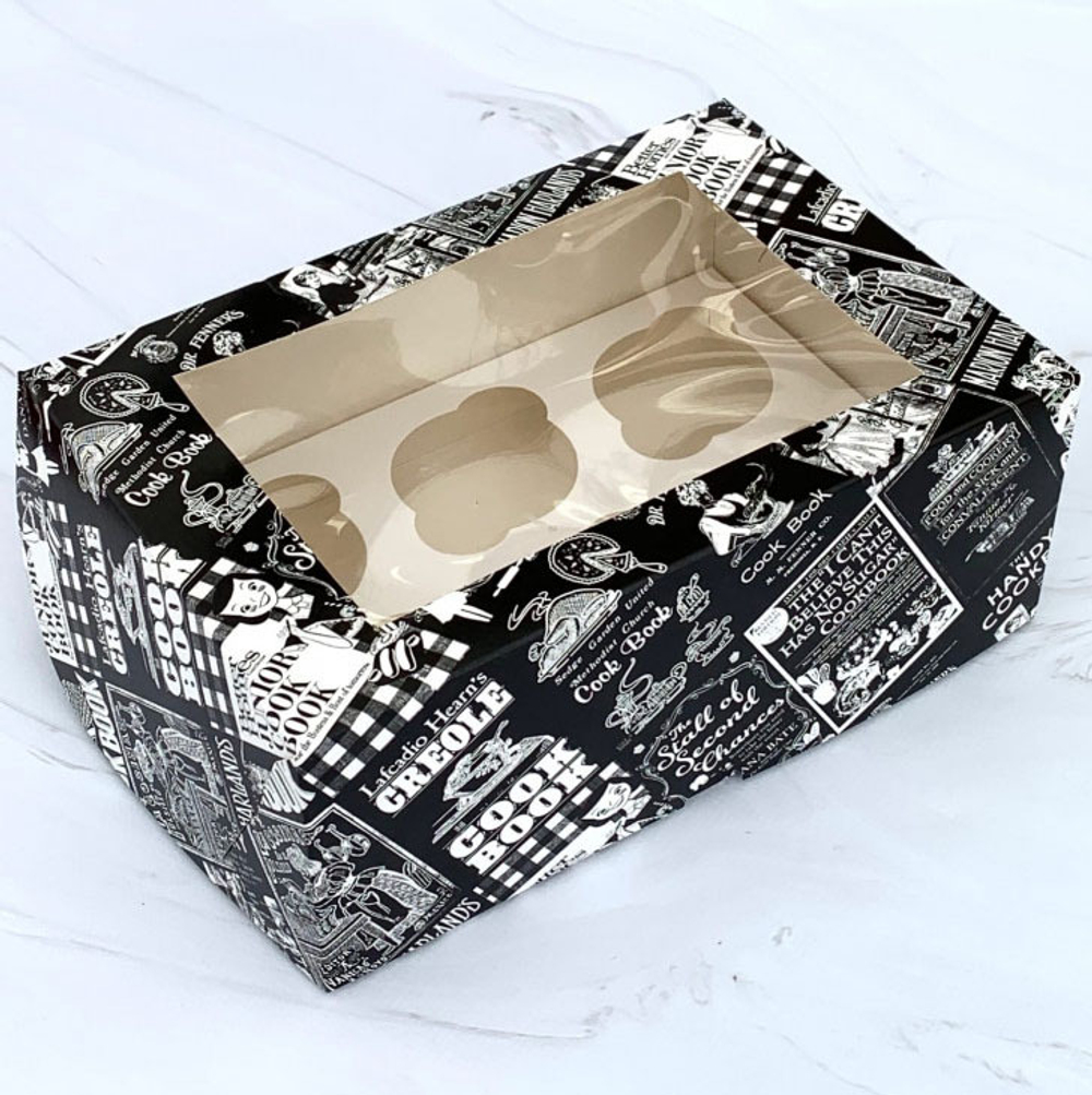 Упаковка для капкейков с окном Cook Book (6 ячеек ) 25*16*10 см