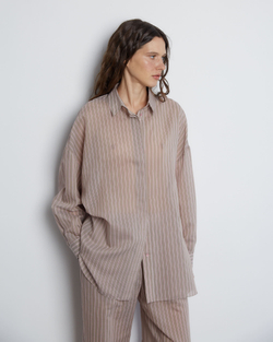 Рубашка из хлопка и шелка Брунелло Кучинелли в полоску какао