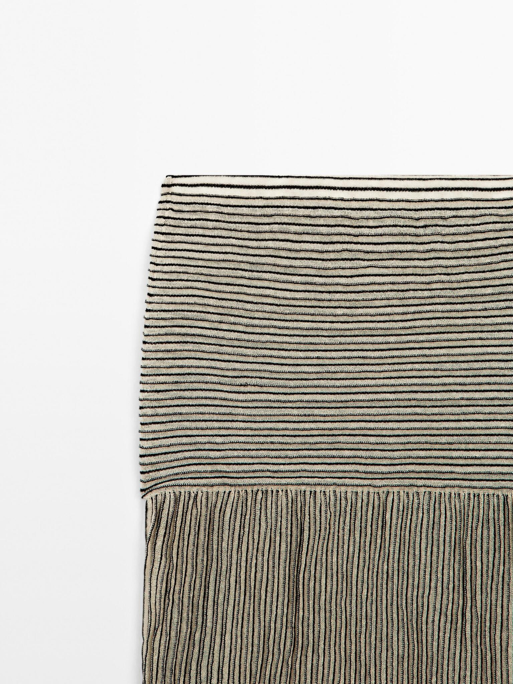 Massimo Dutti Плиссированная юбка миди с меланжевым узором, бежевый