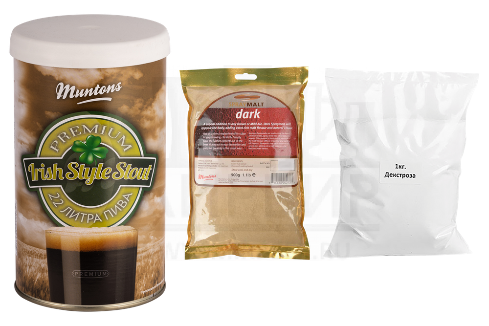 Комплект: Muntons "Irish Stout", 1,5 кг + Muntons "Dark", 0,5 кг + Декстроза, 1 кг