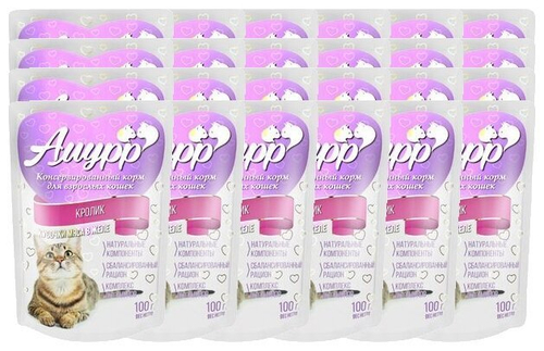 Амурр Влажный корм для взрослых кошек, кролик в желе, 24 шт x 100 г