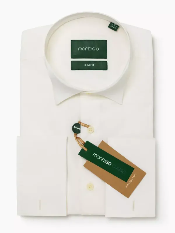 Рубашка под бабочку и запонки приталенная SLIM FIT, молочная