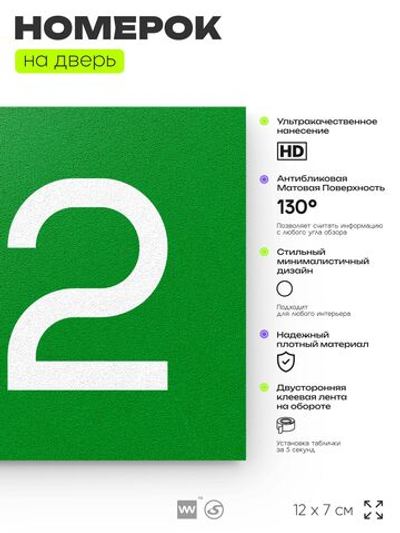 Номер на дверь 142, табличка на дверь для офиса, квартиры, кабинета, аудитории, склада, зеленая 120х70 мм, Айдентика Технолоджи