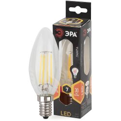 Лампа светодиодная ЭРА F-LED B35-7W-827-E14 7Вт филамент свеча теплый белый свет Е14 | Филаментные декоративные