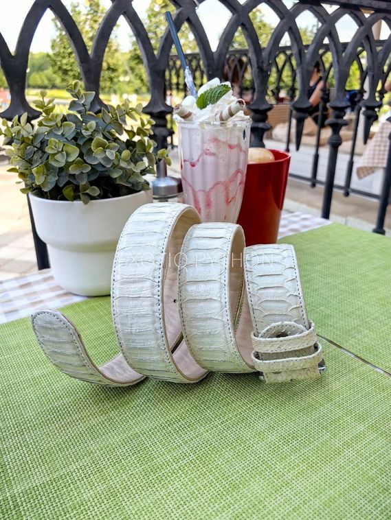 Белый ремень из кожи питона AC-123