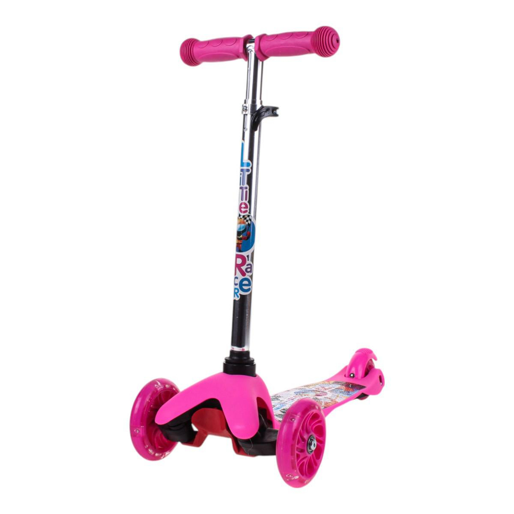 Самокат 3х кол. розовый, 55см, макс.высота ручки 62см. колеса PU свет, макс.вес 45кг.