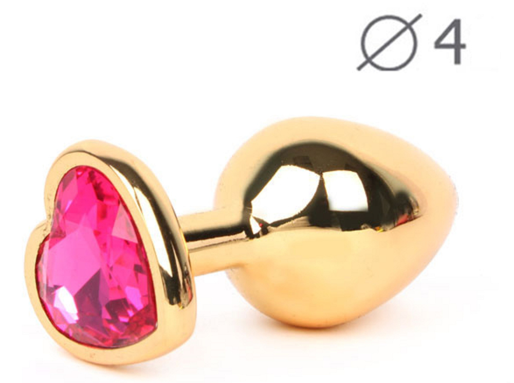 Анальная втулка с кристаллом сердце Large Gold розовый 9,5 см