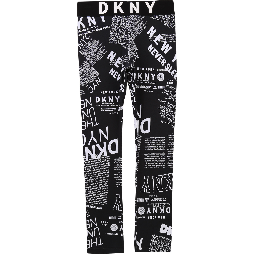 Леггинсы трикотажные DKNY Черный/Белый термопринт: "газета" (Девочка)