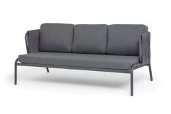 "Ронда" диван 3-местный плетеный из роупа, каркас алюминий темно-серый (RAL7024) муар, роуп серый 40 мм tex, ткань темно-серая 027