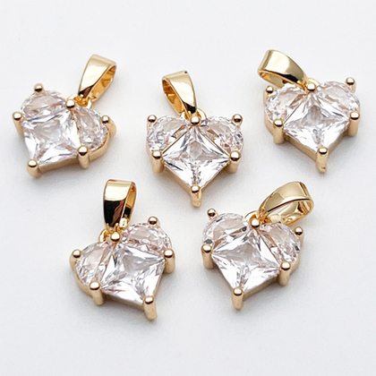 Подвеска Сердце, цвет золото+прозрачный, размер 10 мм, цена за 1 шт