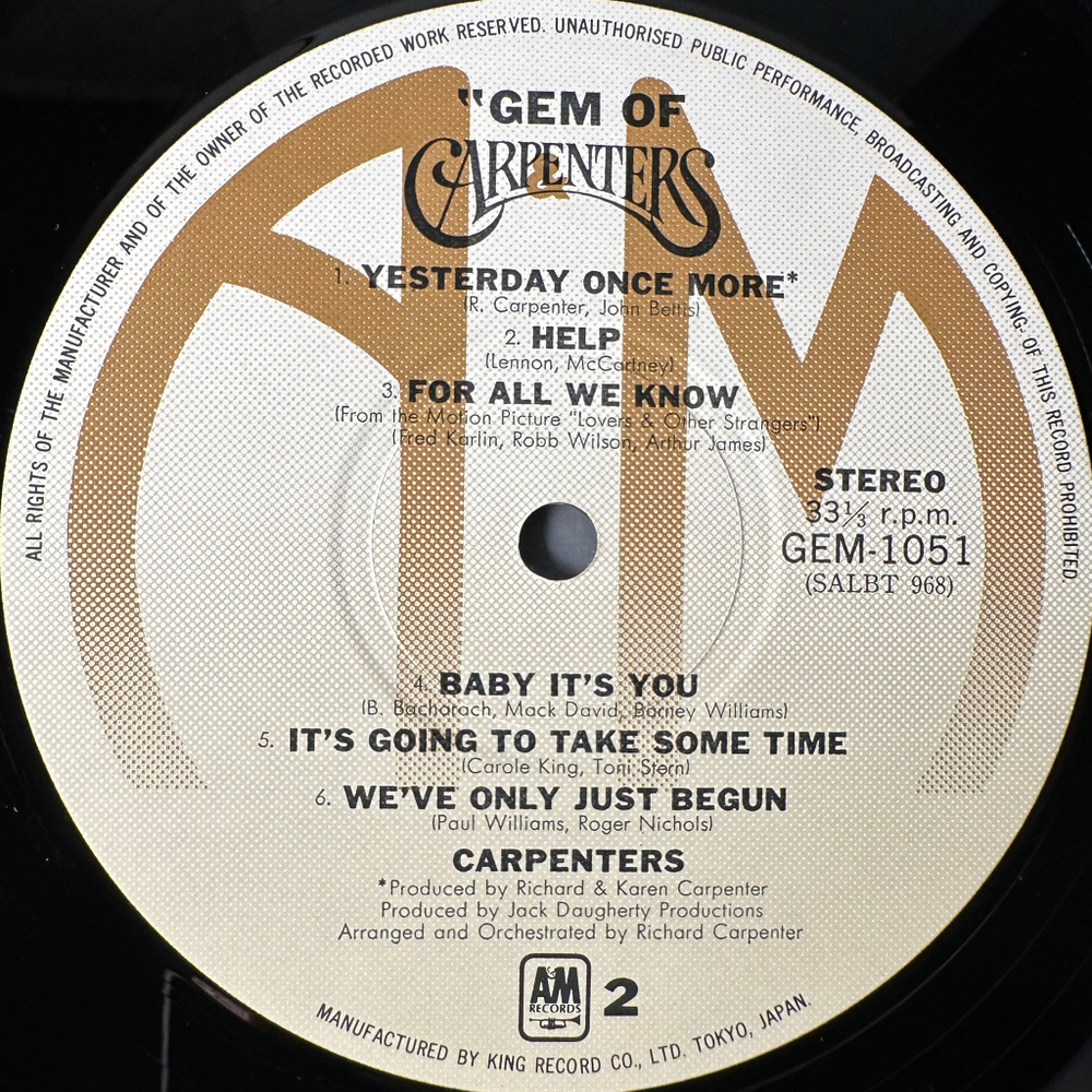 Carpenters ‎– Gem Of Carpenters 2LP (Япония 1975г.)