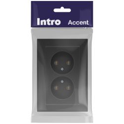 Розетка Intro Accent 6-204-07 , 2х2P, 16А-250В, IP20, СУ, AL/CU, графит