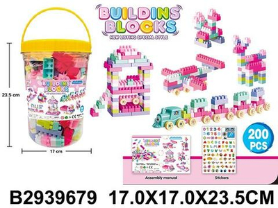 Конструктор блочный 200 элементов, ведро, 6678-17B