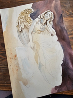 Картина авторская акварельная в паспарту 30х40 см на стену для интерьера "Ангел ночи"