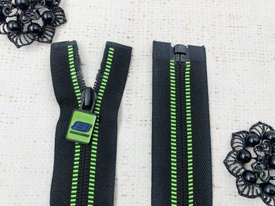 Молния спираль потайная, Т5, 80 см, чёрный с салатовым