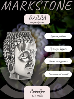 Картинка с инфографикой для шарма из серебра голова Будды