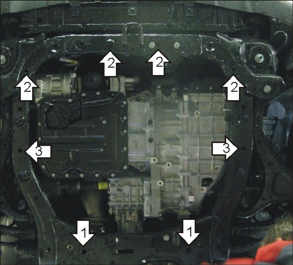 Усиленная защита Motodor картера Двигателя, КПП. 2 мм, Сталь. для Hyundai Santa Fe II 2006-2009, Hyundai Santa Fe II 2011-2012, Hyundai Santa Fe II 2009-2011 арт.00917