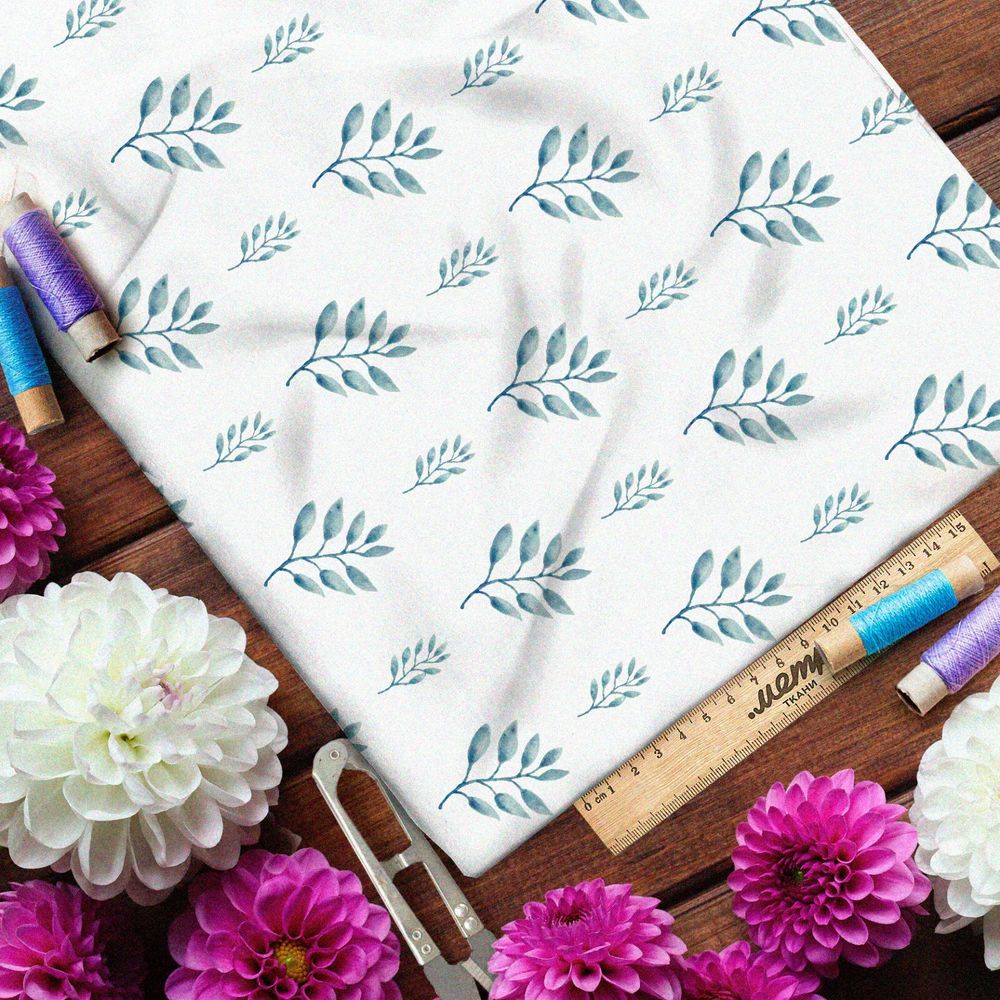 Ткань флис полупрозрачные акварельные листья