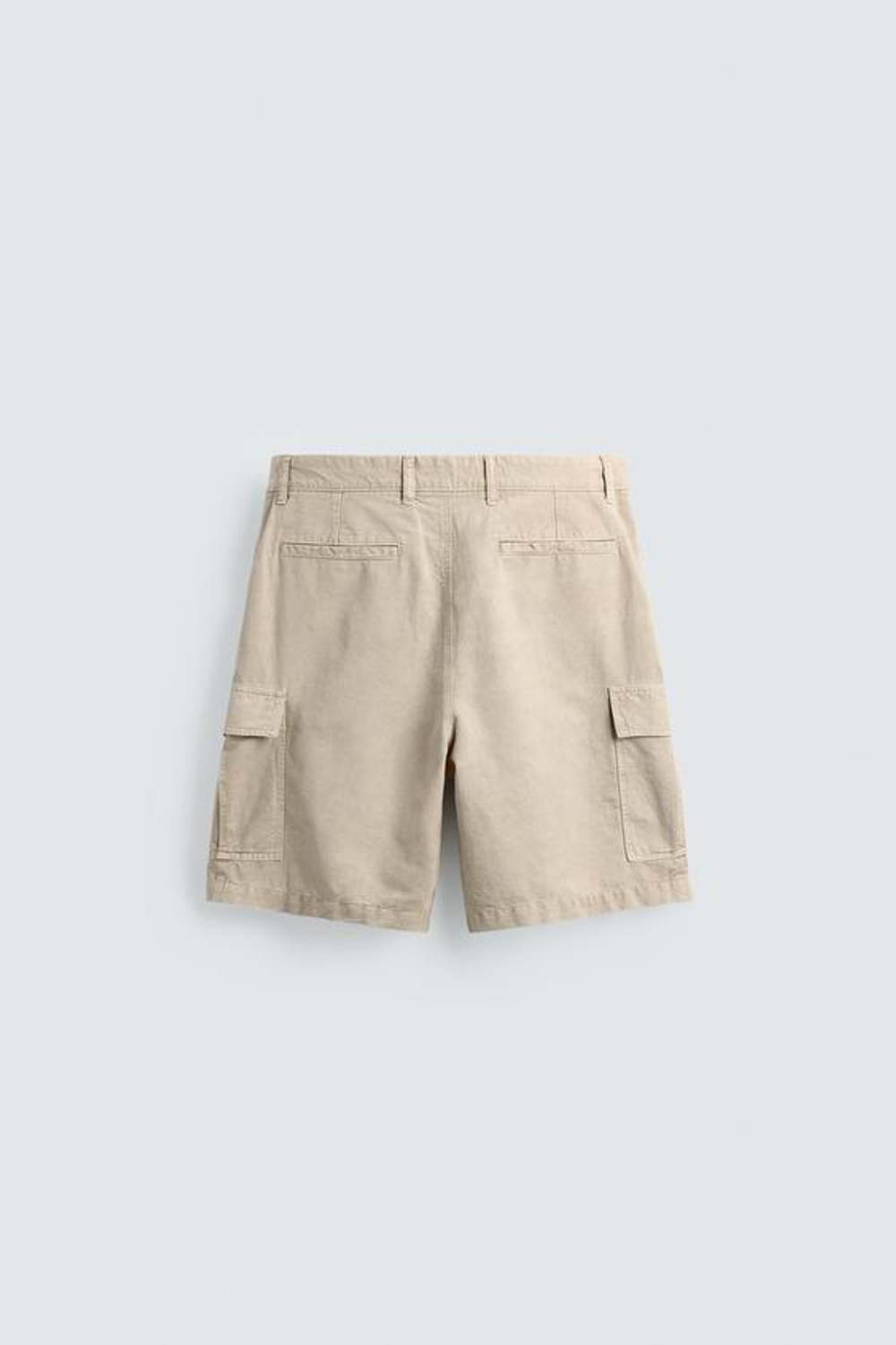 ZARA ШОРТЫ КАРГО ИЗ СМЕСИ ХЛОПКА И ЛЬНА, СВЕТЛО-БЕЖЕВЫЙ