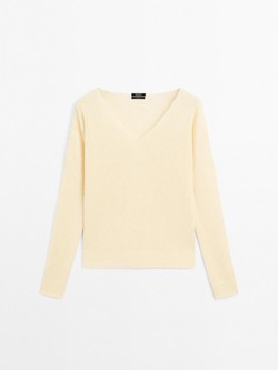 Massimo Dutti Свитер из 100% льна с длинными рукавами, желтый