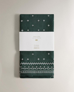ZARA HOME КУХОННЫЕ ПОЛОТЕНЦА С КОНТРАСТНЫМ РОЖДЕСТВЕНСКИМ ПРИНТОМ (НАБОР ИЗ 2 ШТ.), ЗЕЛЕНЫЙ