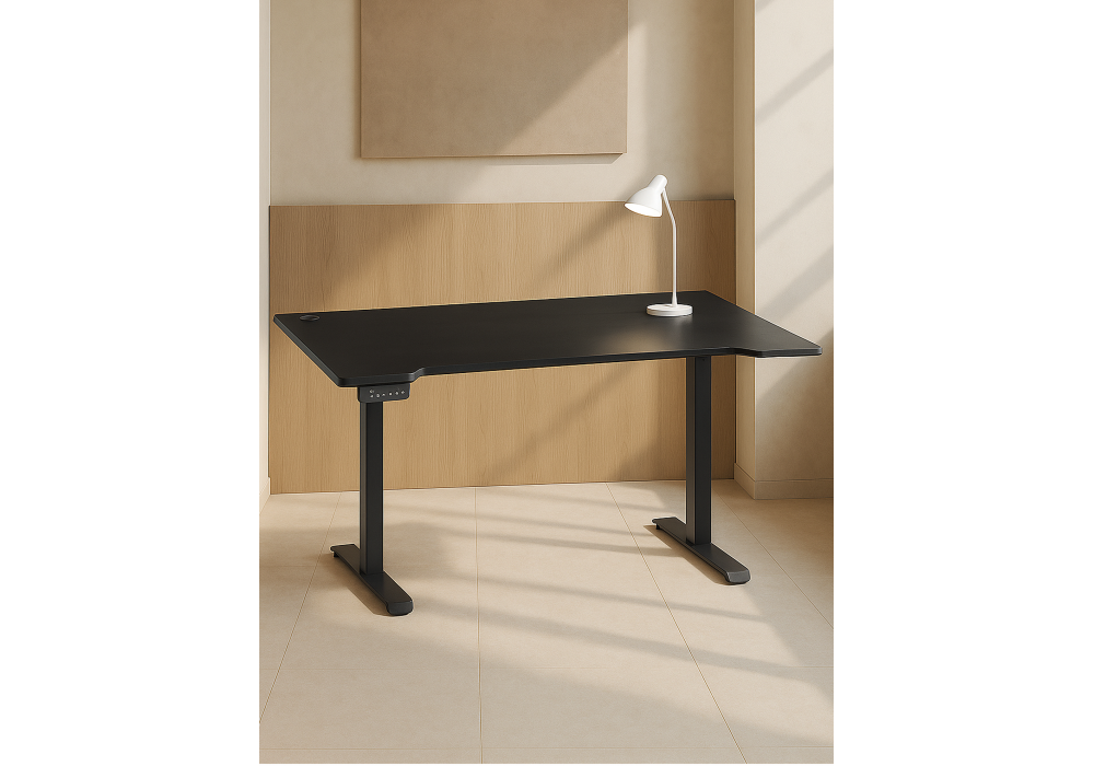 Компьютерный стол Woodville Маркос с механизмом подъема 140х80х75 черный, шагрень черная, ножки черные