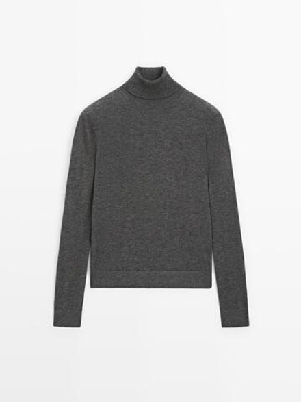 Massimo Dutti Свитер из смесовой шерсти с высоким воротником, антрацитово-серый