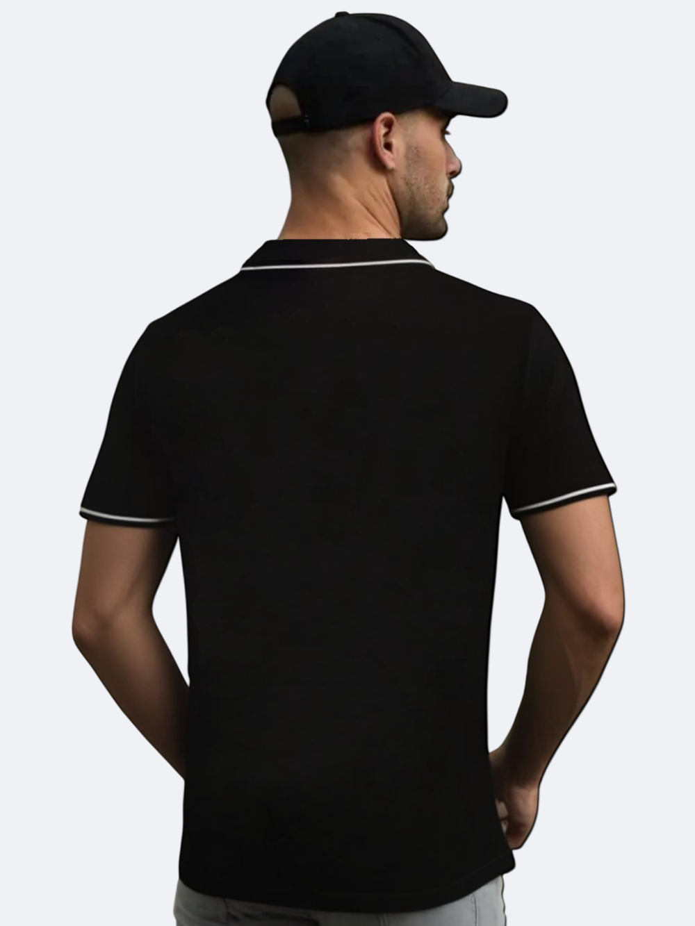 5246 Футболка-поло мужская супрем с лайкрой черный (56-3XL)
