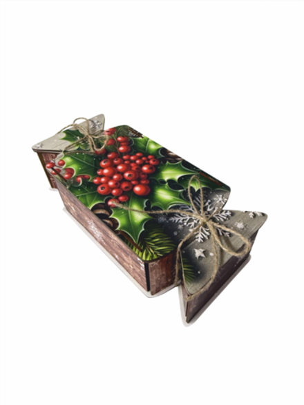 Деревянная Новогодняя упаковка,Конфета Калина Красная