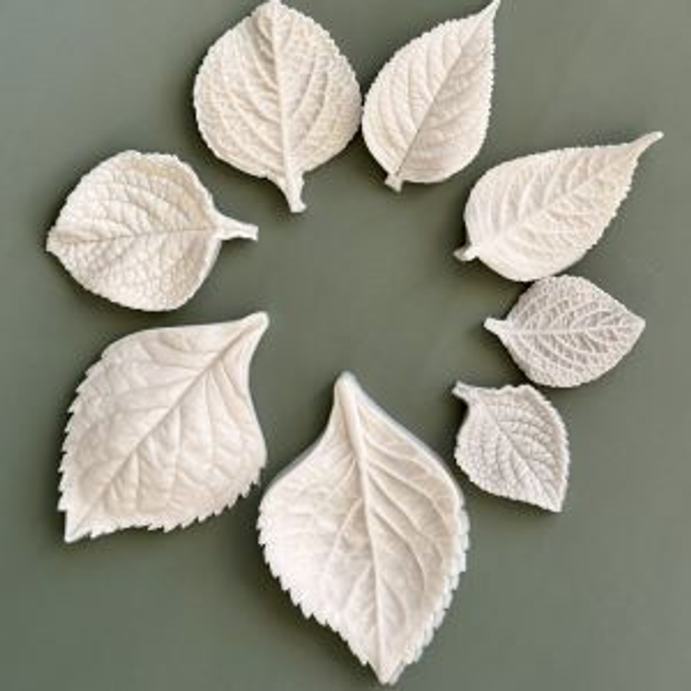 Молды силиконовые для лепки листьев Гортензии. Набор 4 вида. / универсальная форма для листьев гортензии, малины, ежевики, смородины и мяты