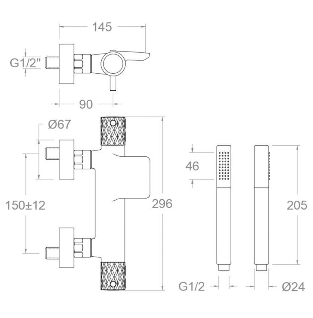 Смеситель термостатический для ванны (каскад) с душевым комплектом ODISEA JOYA 593901DGR графит