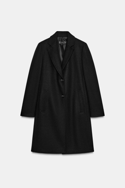 ZARA ПАЛЬТО С ПОДПЛЕЧНИКАМИ ИЗ МЯГКОЙ ТКАНИ, ЧЕРНЫЙ