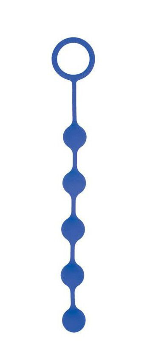 Синяя анальная цепочка с кольцом-ограничителем - 23 см.