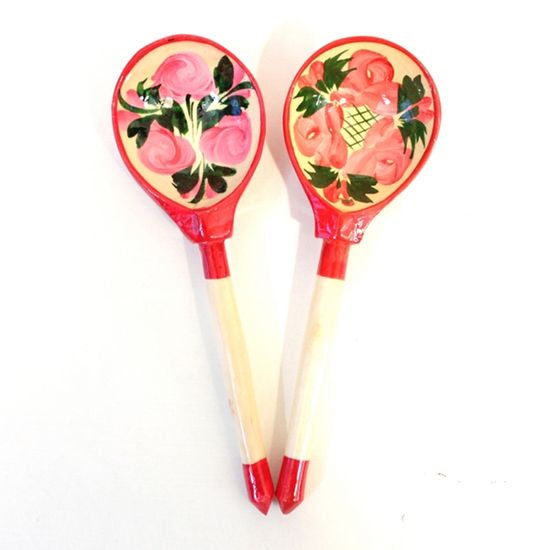 LHL6601 Деревянная ложка полубаская, роспись "Матрешка", Хохлома