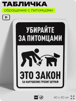 Табличка "Убирайте за питомцами" на дверь и забор, для двора, дома, подъезда, 40х30 см, Silver Plane x Айдентика Технолоджи