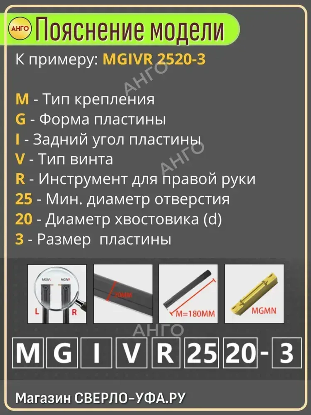 Державка MGIVR2016-1,5 Резец Токарный Канавочный Внутренний + 5 пластин MGMN150 АНГО-УФА