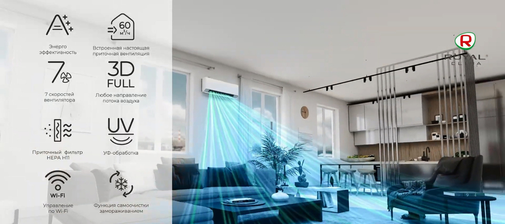 Сплит-система Royal Clima FRESH RCI-RF40HN,инверторная,с притоком свежего воздуха, для помещения до 39 кв.м.
